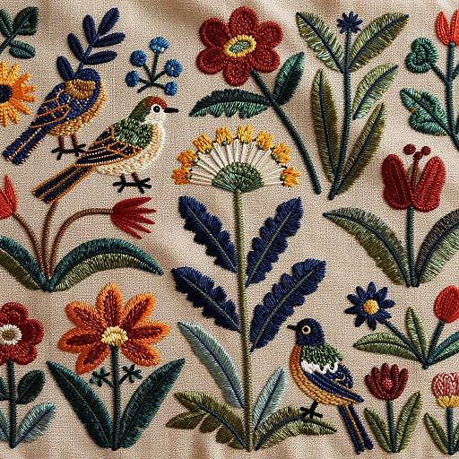 Vintage Botanical Tapestry Embroidery