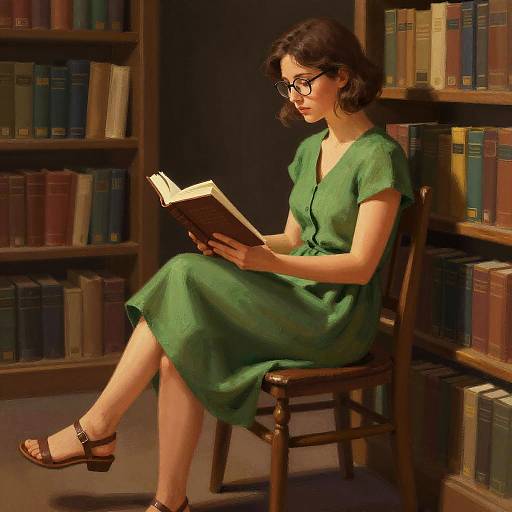 Cozy Library Reading Woman