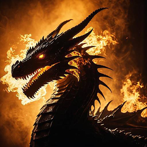 Fiery Dragon Silhouette with Radiant Aura