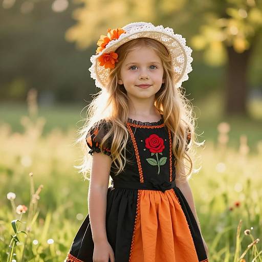 Curious Girl in Sunlit Meadow