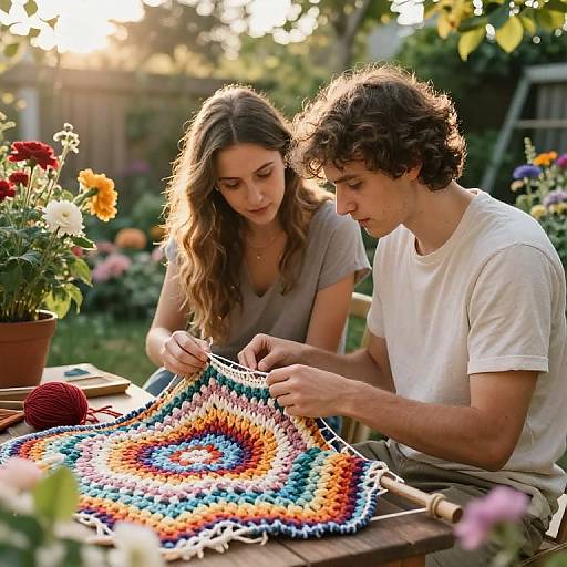 Tejiendo en Jardín al Amanecer