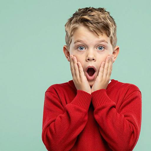 Surprised Young Boy in Red Sweater