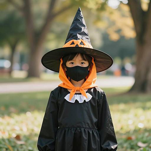 Child in Halloween Witch Costume in Park