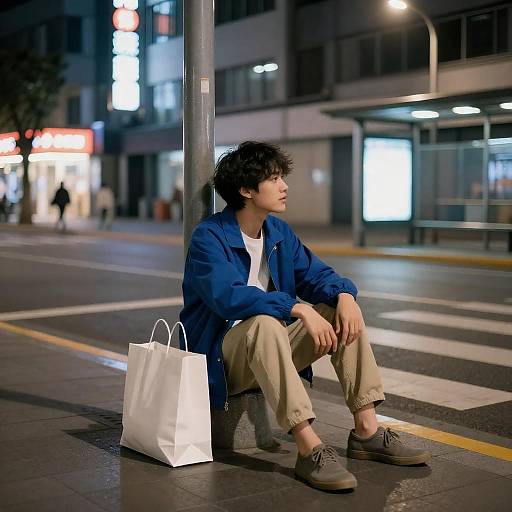 Urban Night Scene with Young Man