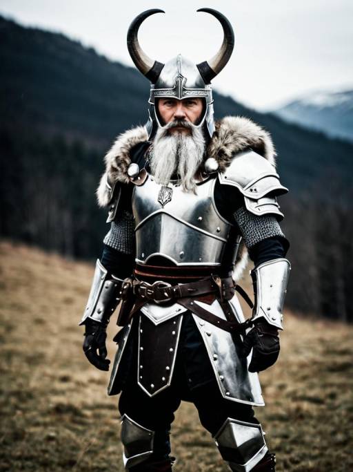 Man in Horned Viking Armor