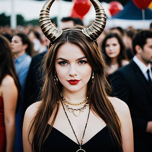 Woman Wearing Gold Horns at Costume Party
