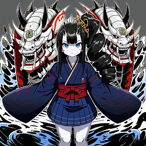 Illustration of Ancient destroyer oni, kantai collection in the style of Kink (tortoiseshell)