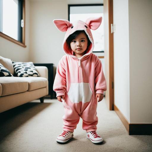 Toddler in Pink Piglet Costume Indoors