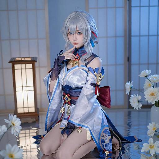 Silver-Haired Woman in Blue Room