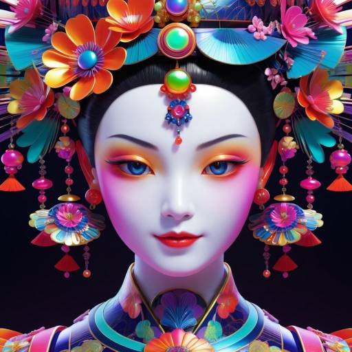 Vibrant 3D Geisha Robot Close-Up