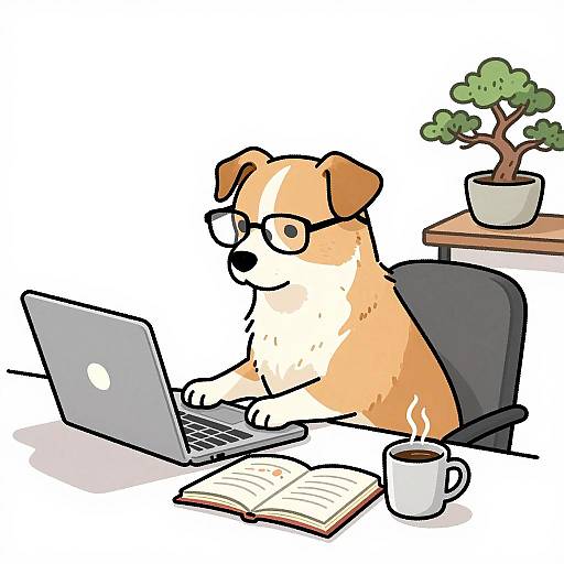 Dog Working on Laptop in Cozy Workspace