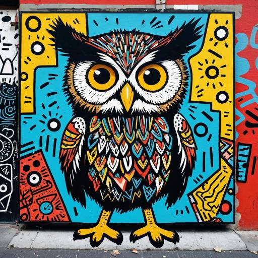 Colorful Street Art Baby Owl Mural