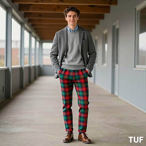 Stylish Young Man in Tartan Trousers
