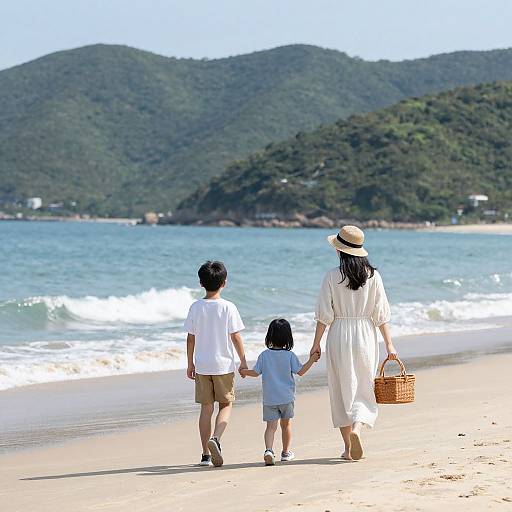 Family Beach Stroll with Picnic