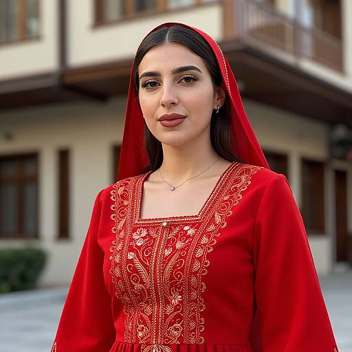 Close-Up Turkish Woman in Red Dress