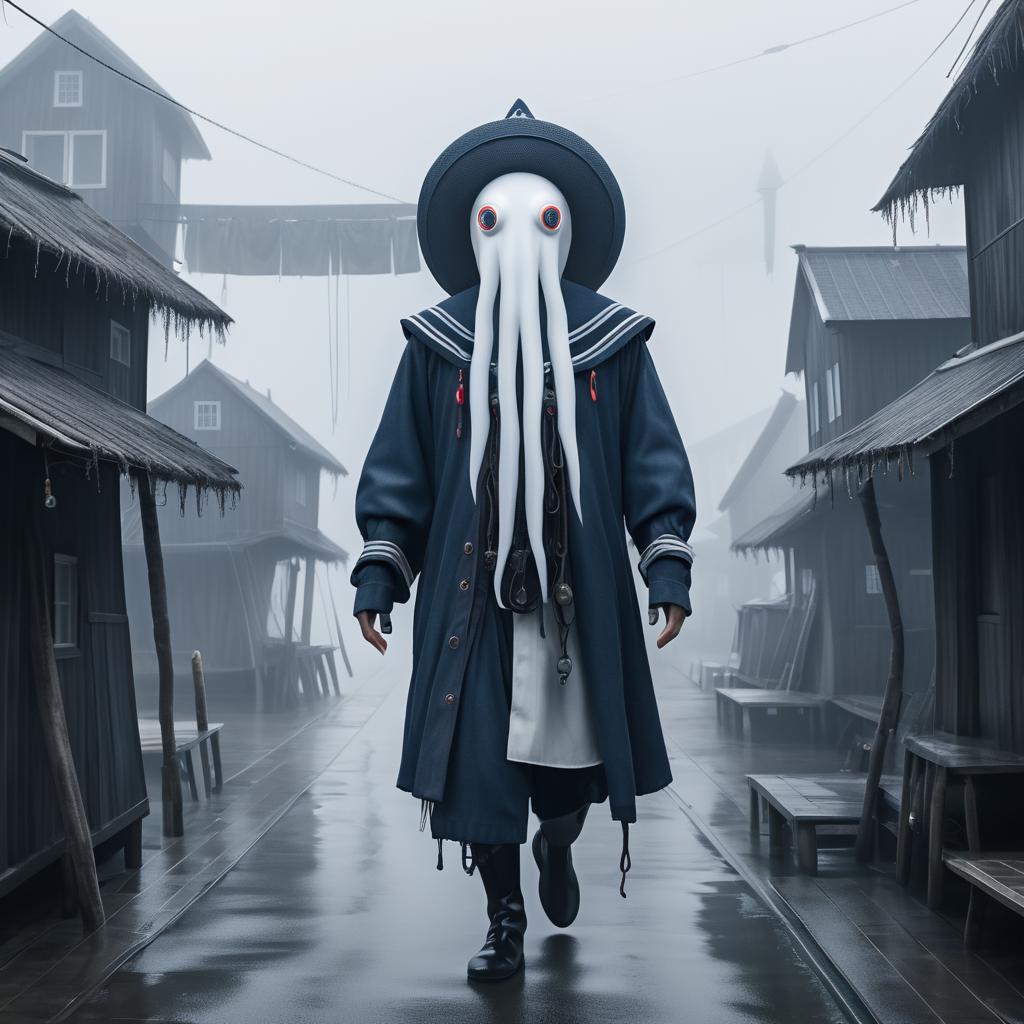 Abstract Octopus Sailor in Foggy Town