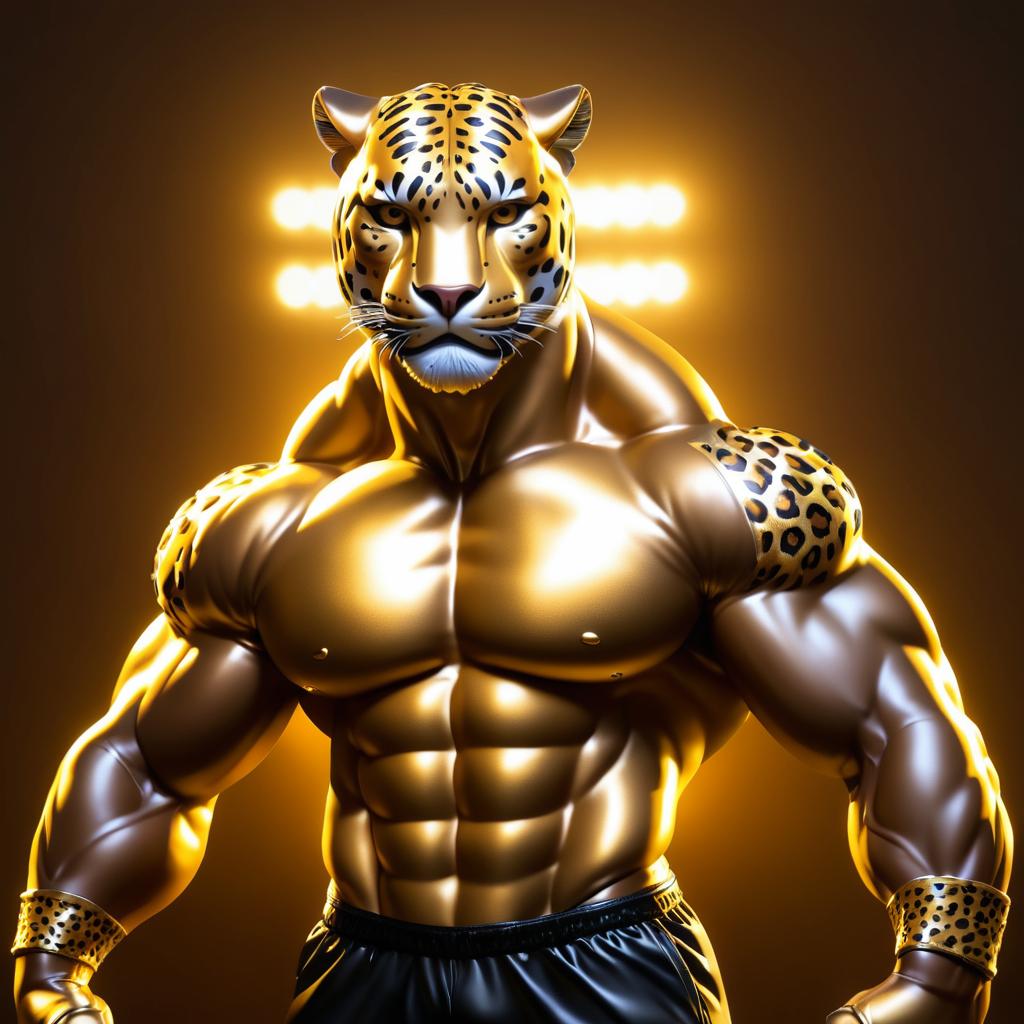 Muscular Anthropomorphic Leopard in the Spotlight