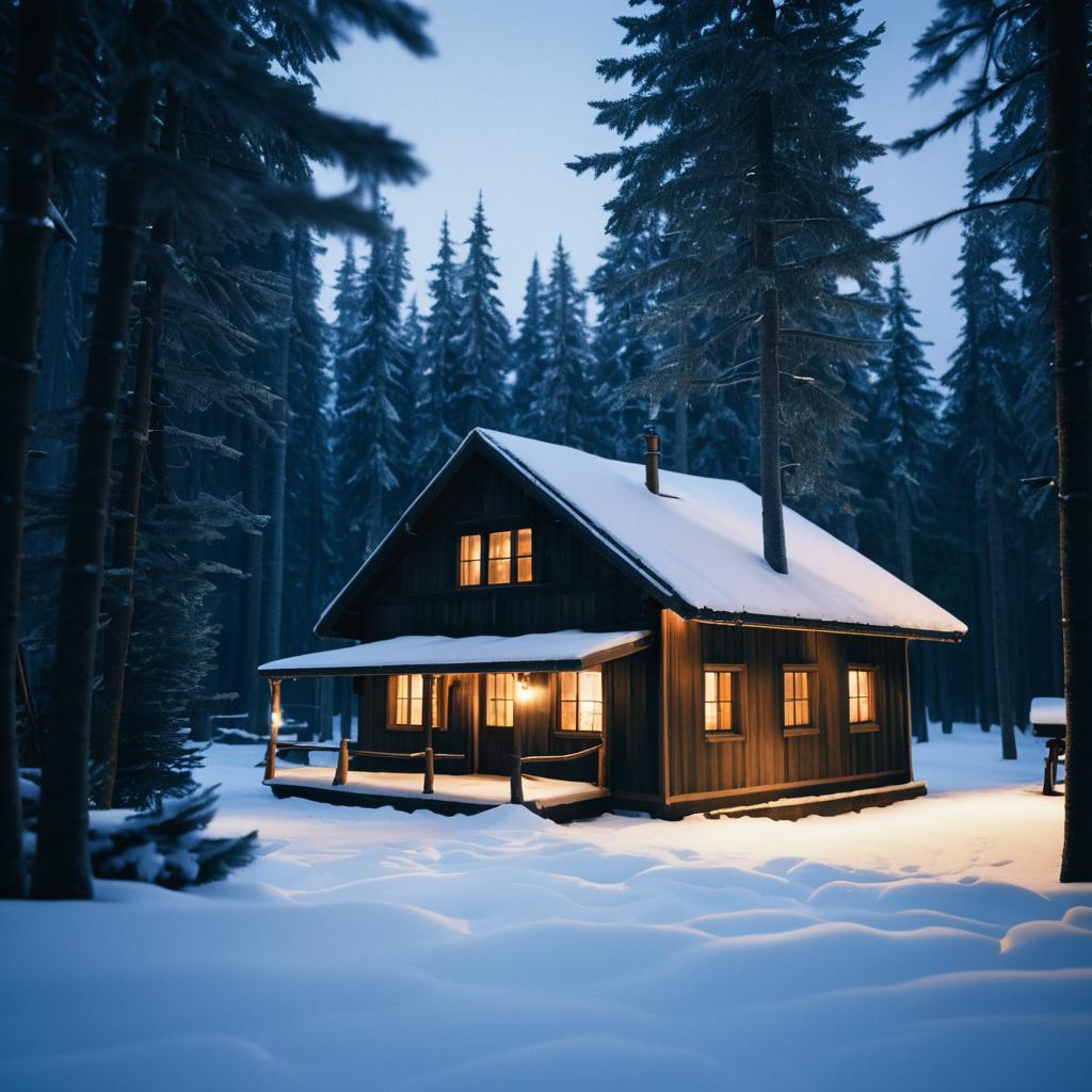 Cinematic Winter Cabin in Snowy Forest