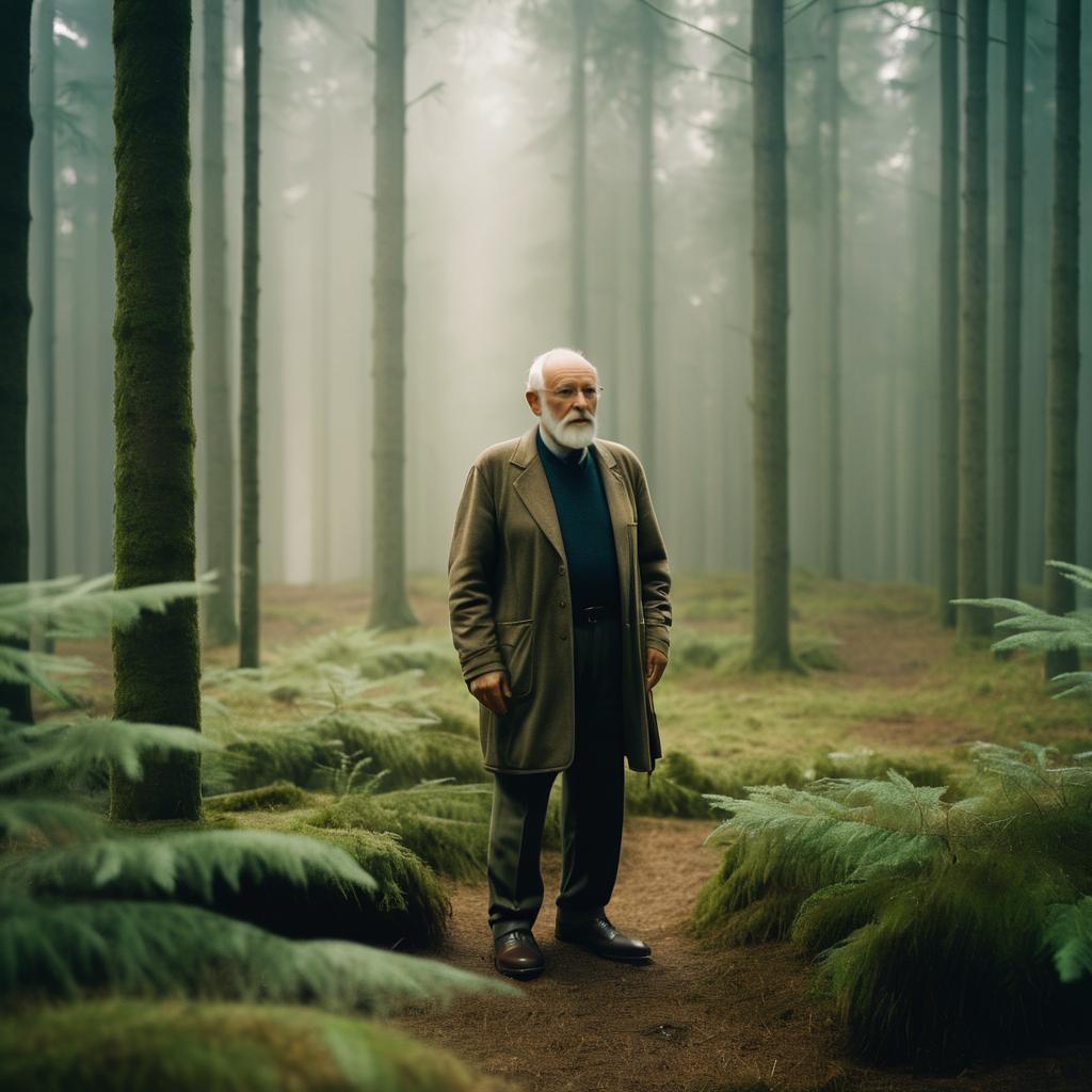 Cinematic Forest Scene with Elderly Man