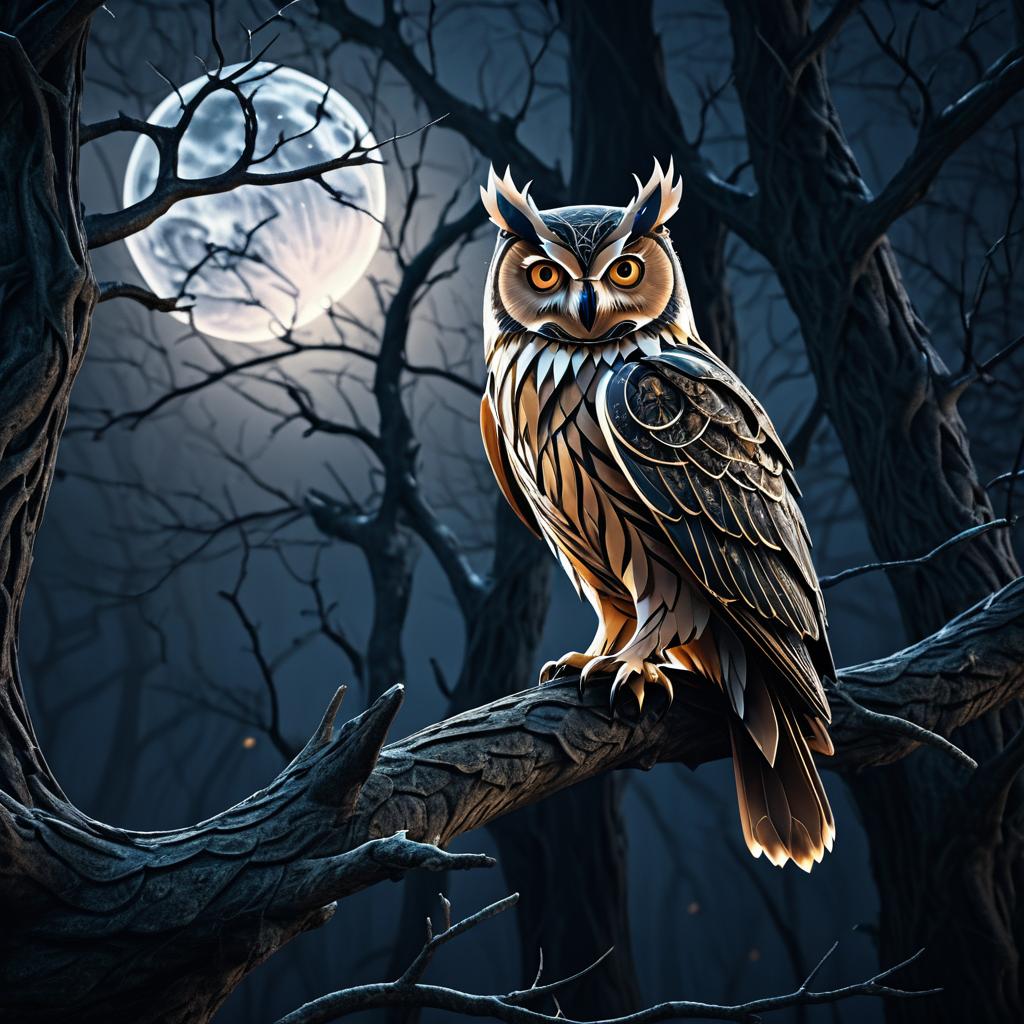 Mysterious Owl in Moonlit Woods