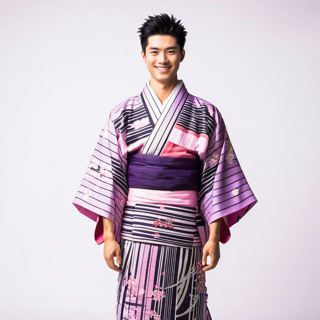 Smiling Young Man in Modern Yukata