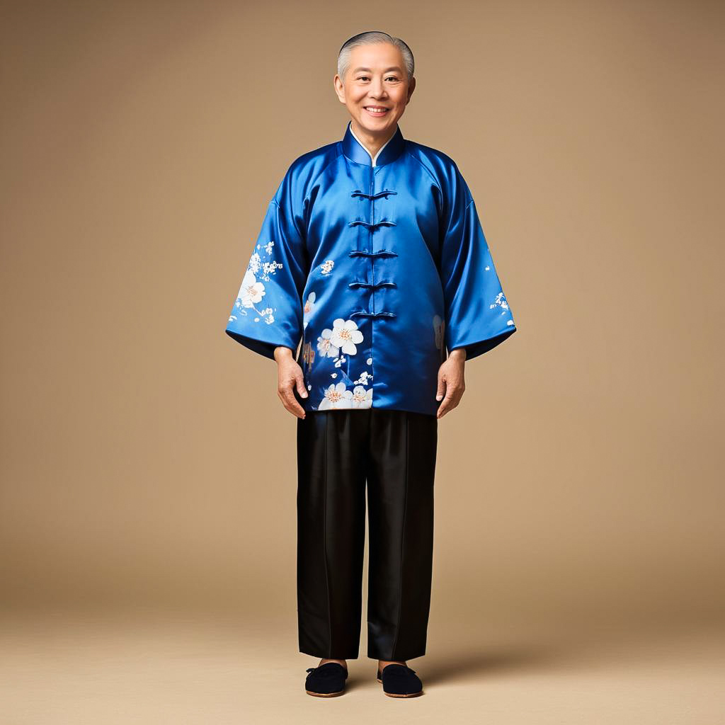 Smiling Elderly Man in Tang Suit