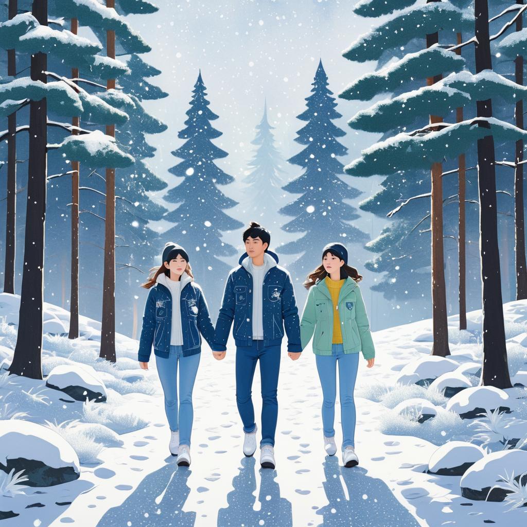 Dreamy Winter Walk of Young Couple