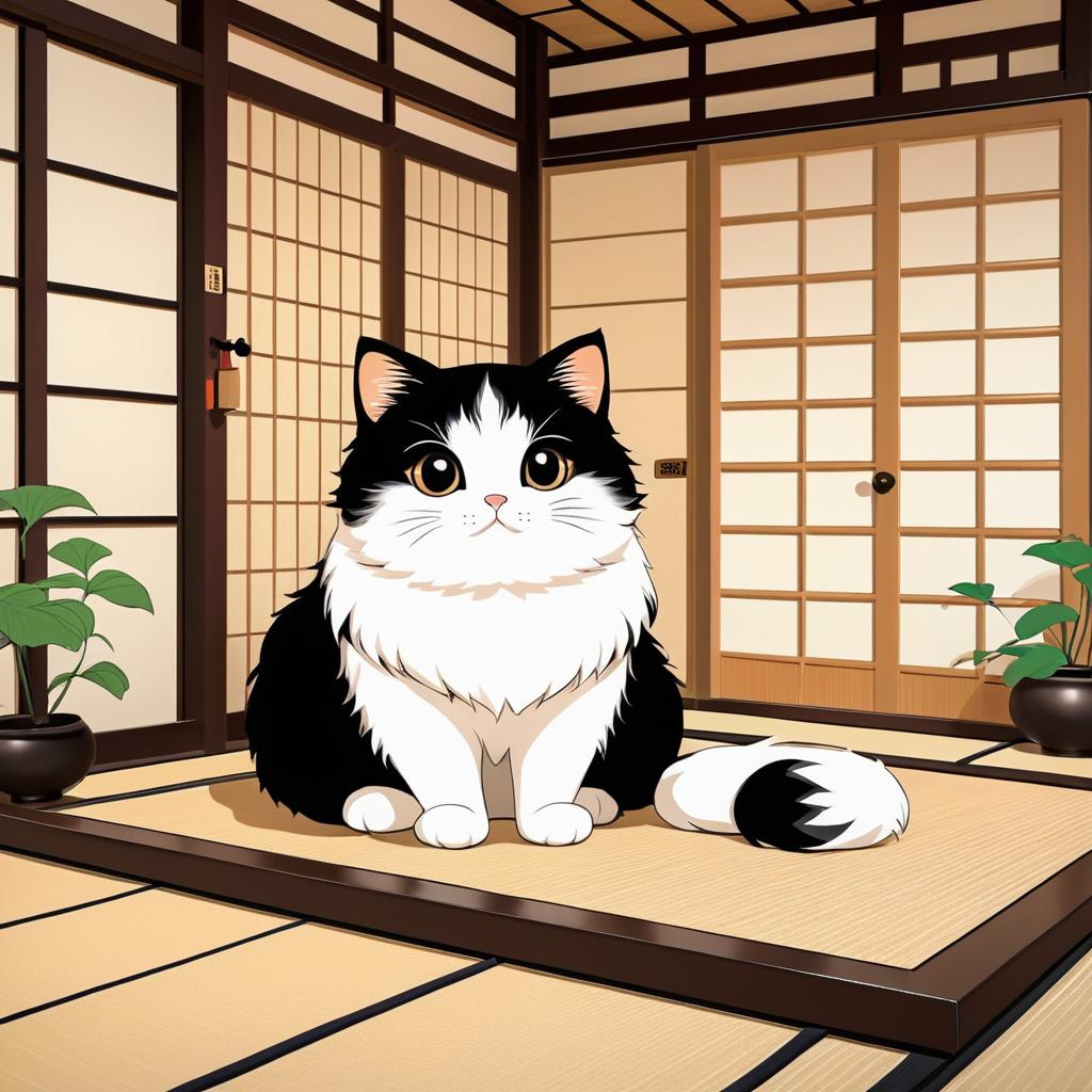 Charming Manga Cat in Cozy Japanese Room