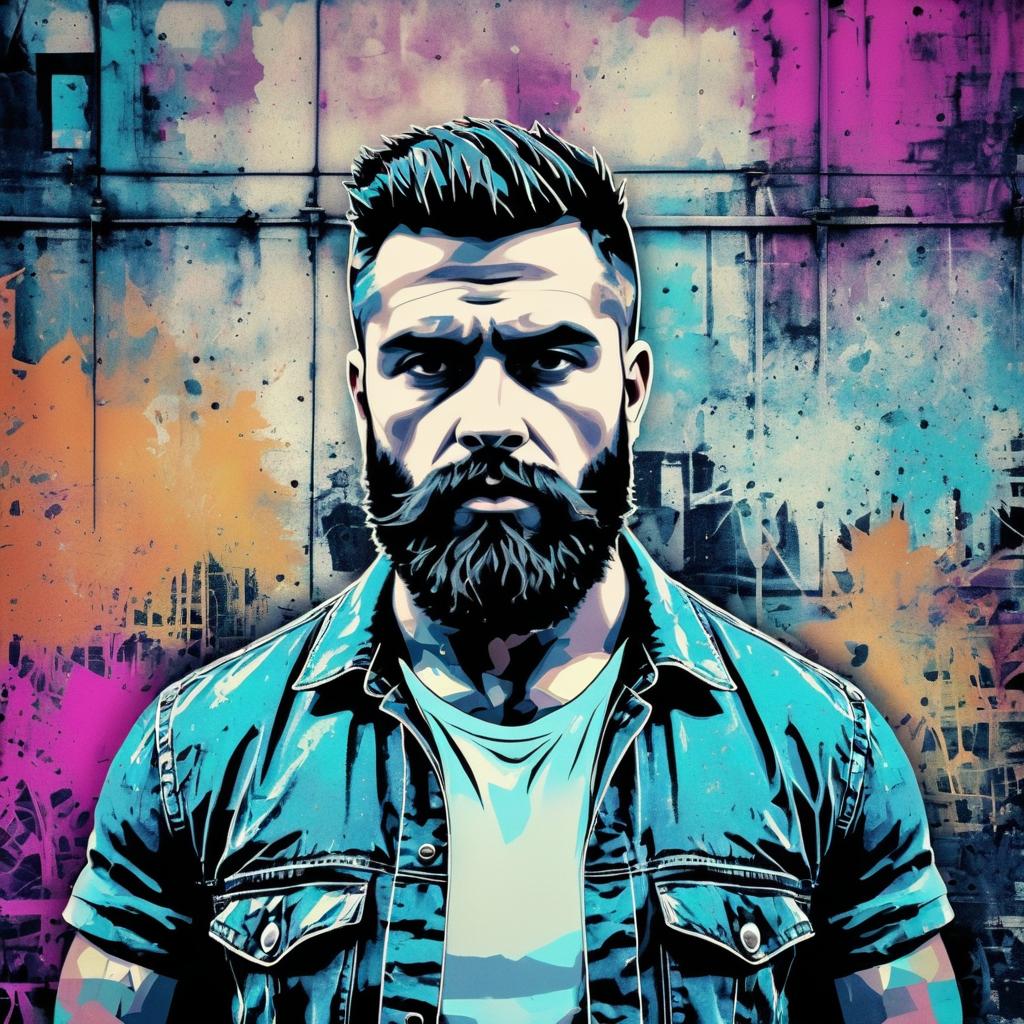 Urban Grunge Art: Strong Man With Beard