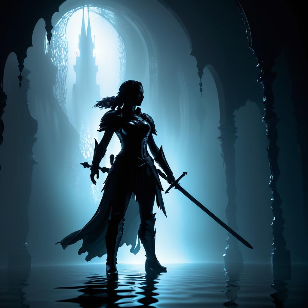 Ethereal Female Warrior in Shadowy Aura