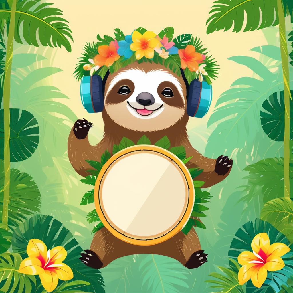 Charming Sloth Playing Tambourine in Jungle