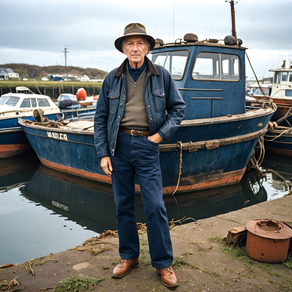 Elderly Fisherman by Rusty Boat