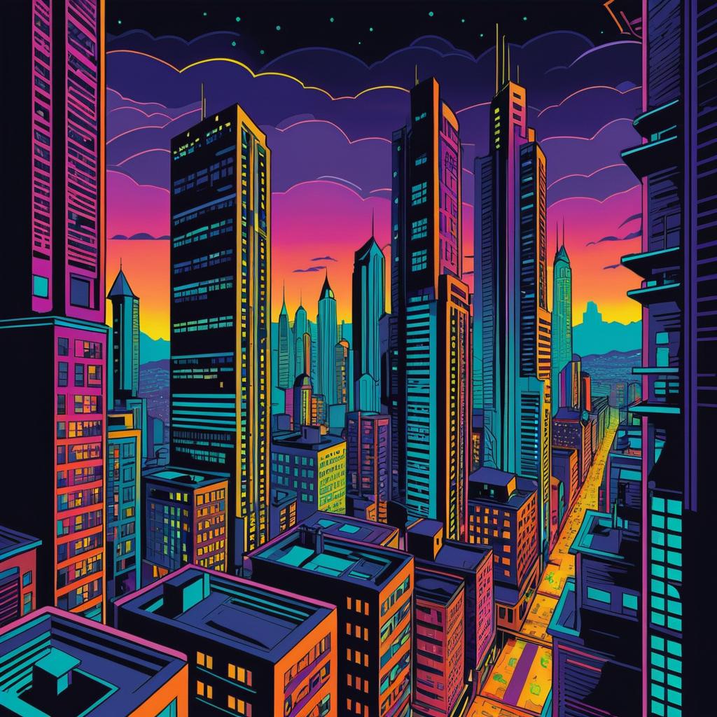 Neon Urban Cityscape in Escher Style