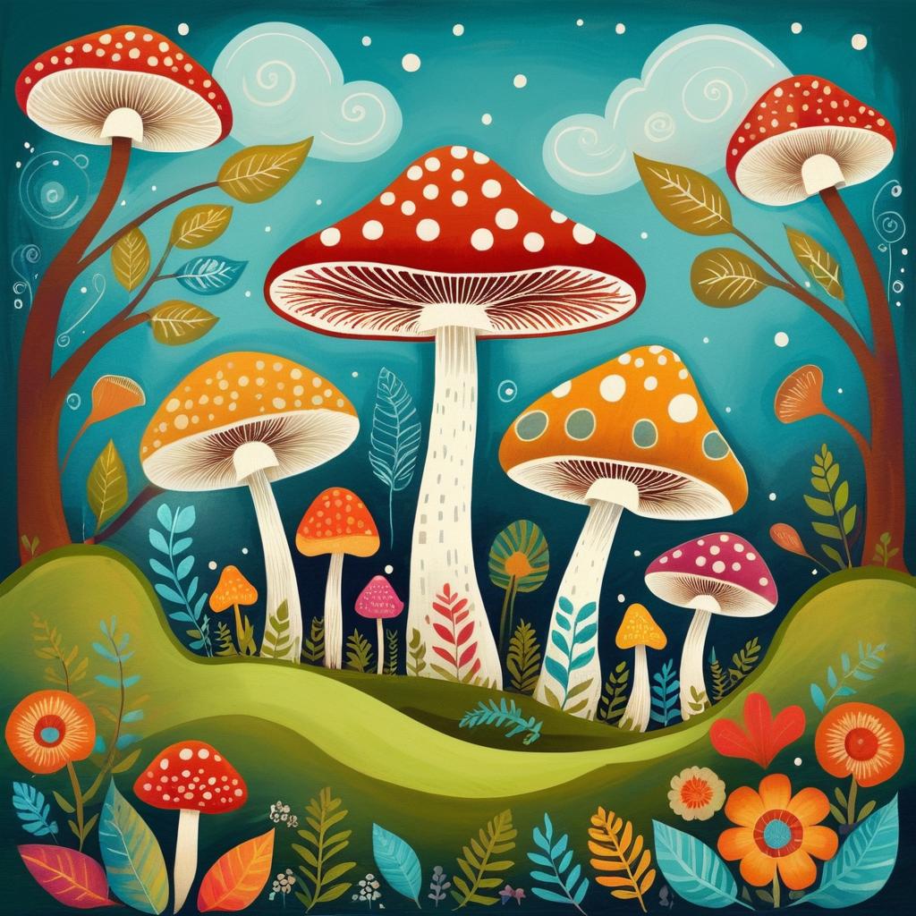 Colorful Whimsical Folk Art Mushroom