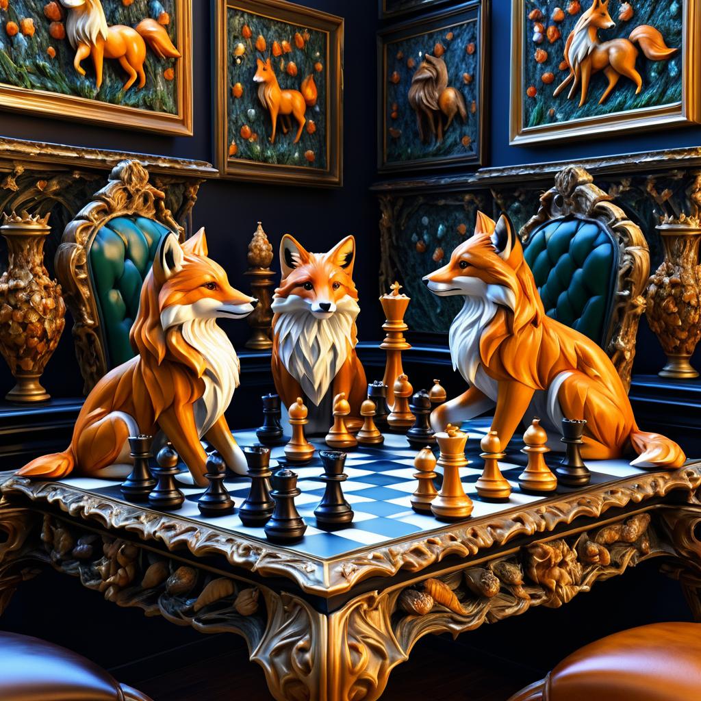 Elegant Impasto Chess with Fox Pieces