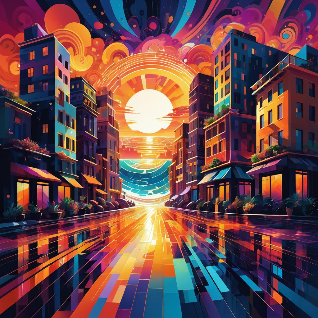 Surreal Vibrance of an Energetic City Street