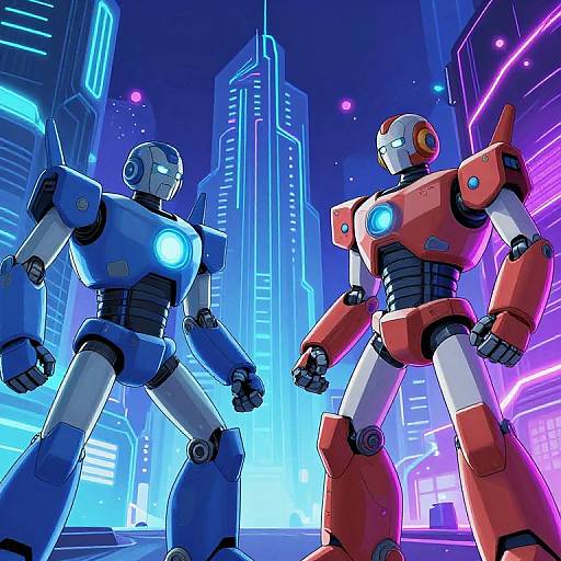 Futuristic Robots in Neon Metropolis