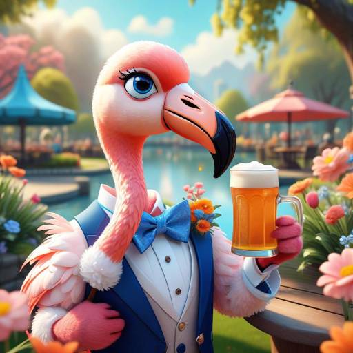 Playful Cartoon Flamingo in a Park