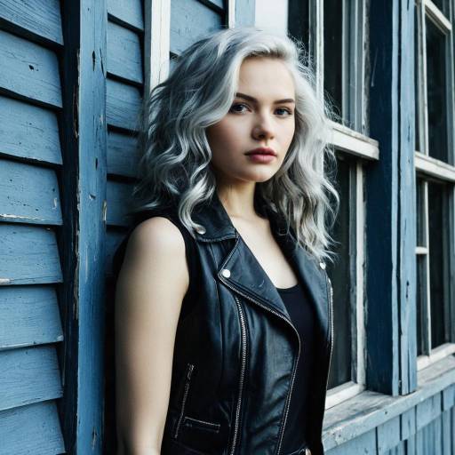 Young Woman with Silver Hair in Leather Vest