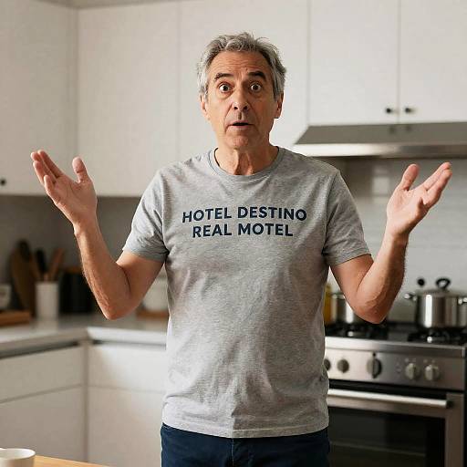 Surprised Middle-aged Man in Kitchen