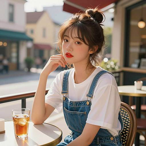 Relaxed Woman at Café Table Illustration