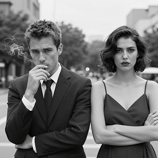 Serious Couple in Outdoor Portrait