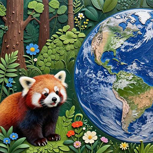 Hyper Realistic Earth and Red Panda Scene