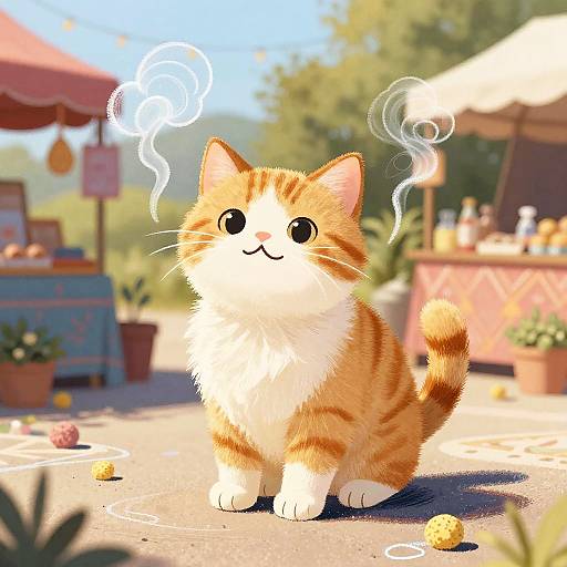 Playful Ginger Cat with Smoke Swirls in Bohemian Market