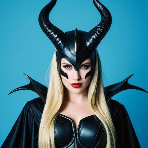 Woman in Maleficent Costume with Horned Helmet