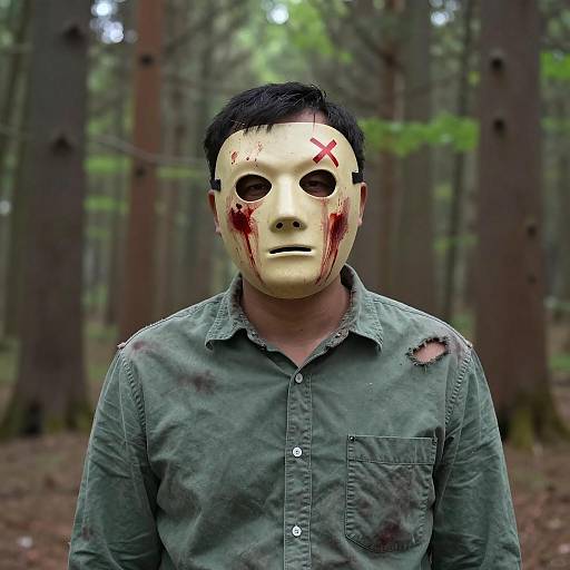 Mysterious Figure in Blood-Stained Mask