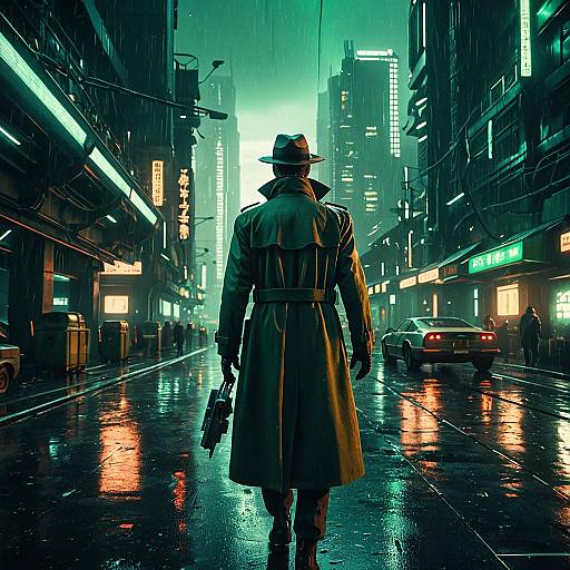 Futuristic Inspector Gadget in Blade Runner City