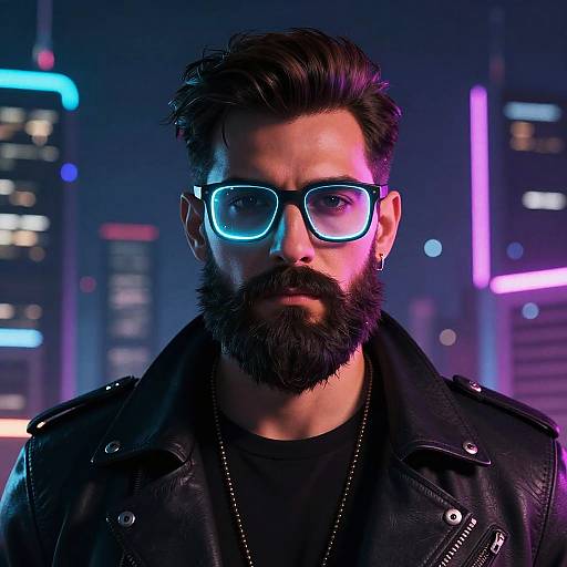 Cyberpunk Character with Neon Beard