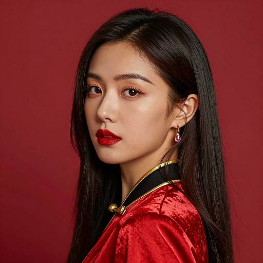 Elegant Asian Woman in Red Jacket