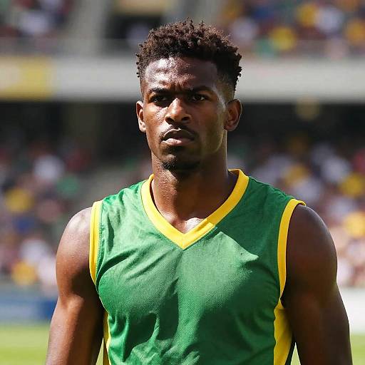 Focused Muscular Athlete in Vibrant Stadium